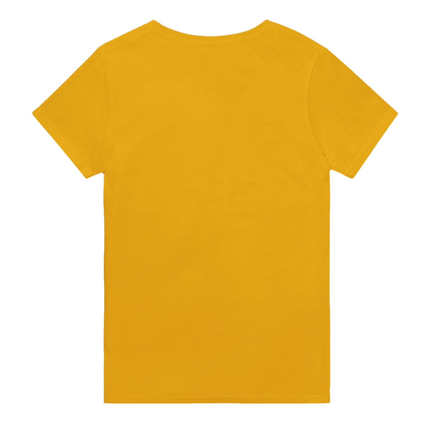 Back side view of a gold t-shirt.