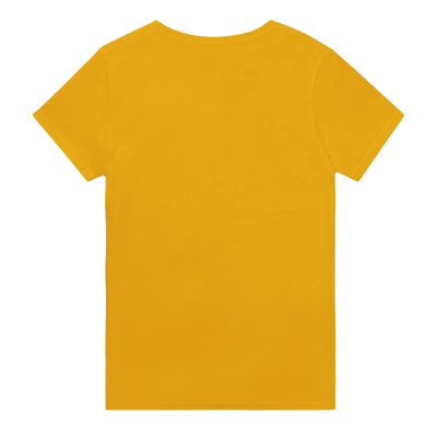 Back side view of a gold t-shirt.