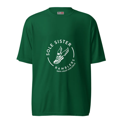 Green women's cut crew neck tee with white Sole Sister Ramblers Napa Valley logo.