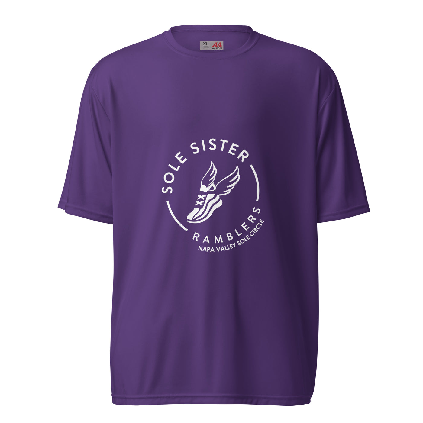 Purple women's cut crew neck tee with white Sole Sister Ramblers Napa Valley logo.