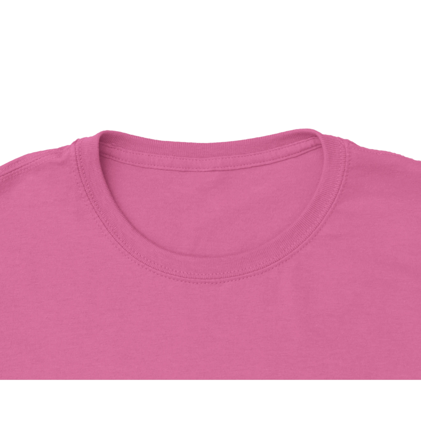 Close up of neck on a pink crew neck women's cut t-shirt.