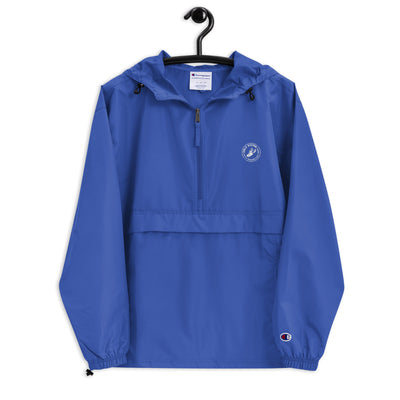 Blue Champion pullover with embroidered Sole Sister Rambler logo.