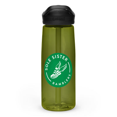 Olive Camelback water bottle with green Sole Sister Ramblers logo.
